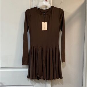 SHEIN Chocolate Brown Long Sleeve Dress